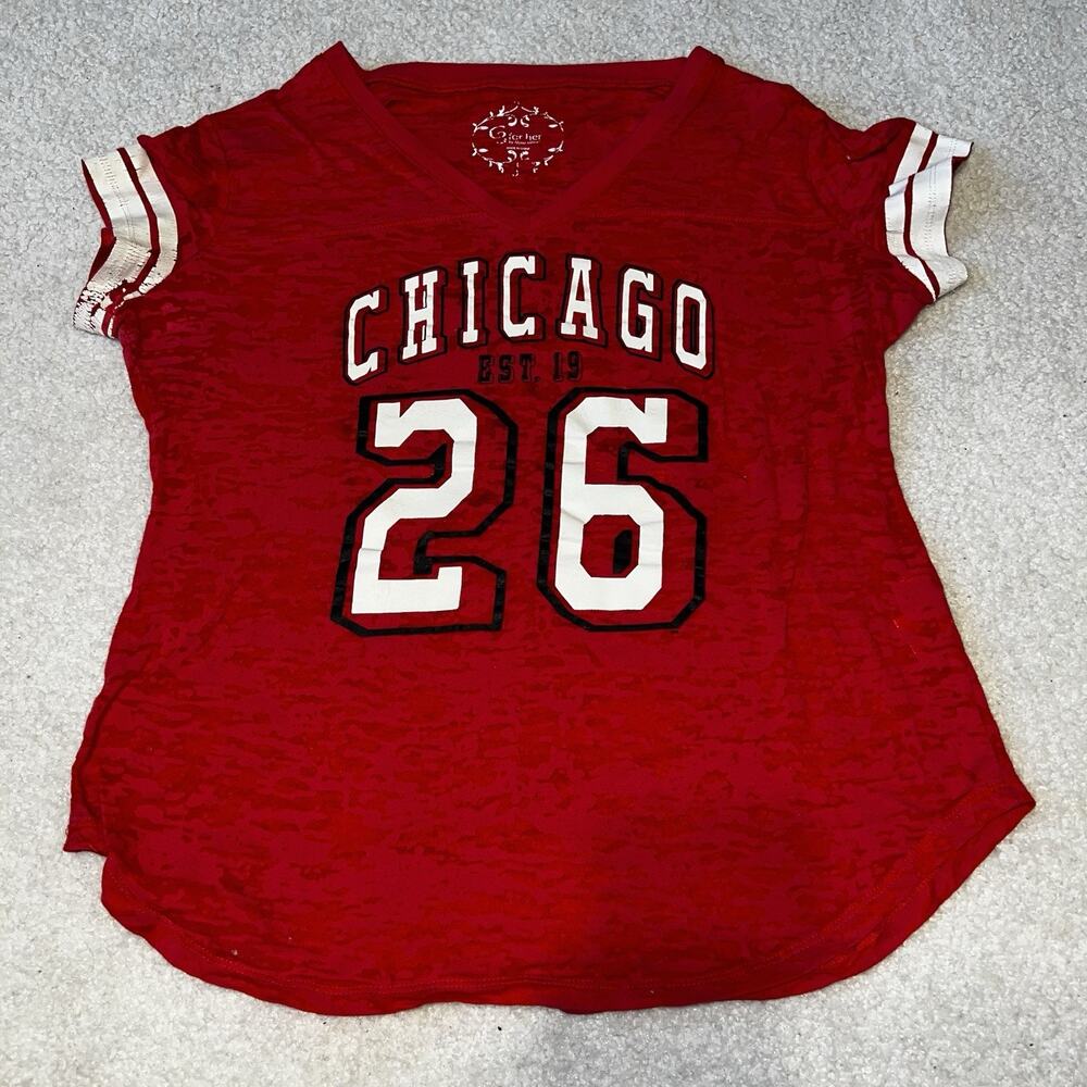 G3 for Her Alyssa Milano Women’s Large Chicago Blackhawks V Neck Red Shirt Touch